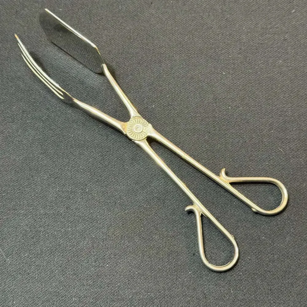 Vintage EP Zinc Silver Plated Scissor Style Pastry and Salad Serving Tongs